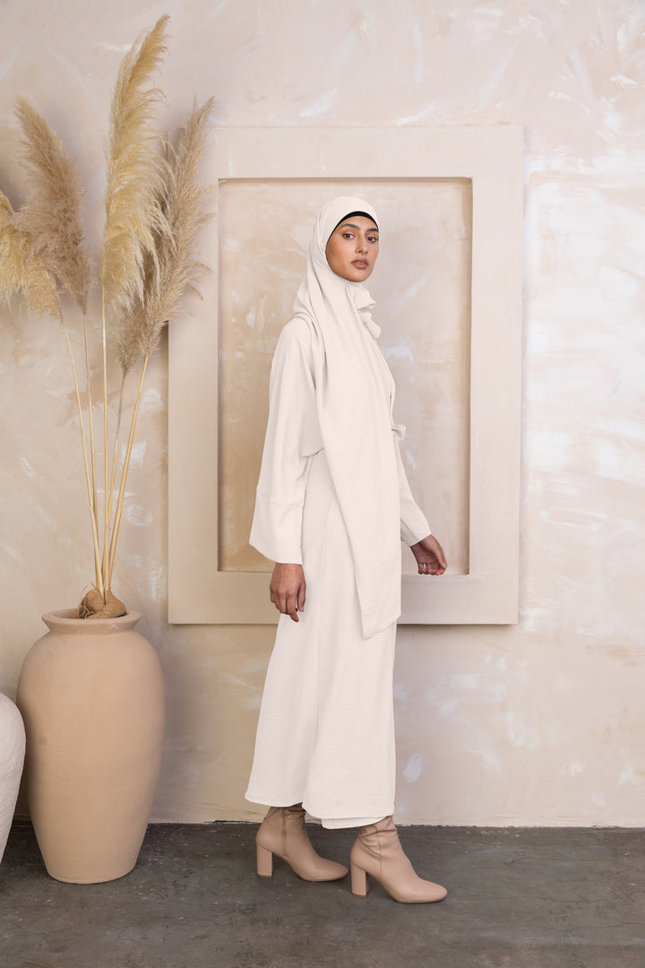 Cream Four Piece Open Abaya Set