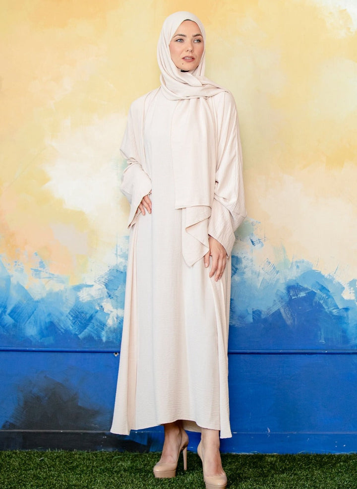 Cream Four Piece Open Abaya Set