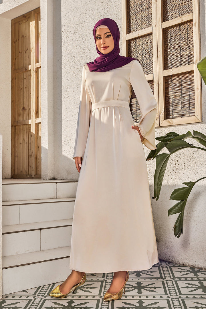 Cream Satin Kimono Sleeves Maxi Dress-CLEARANCE