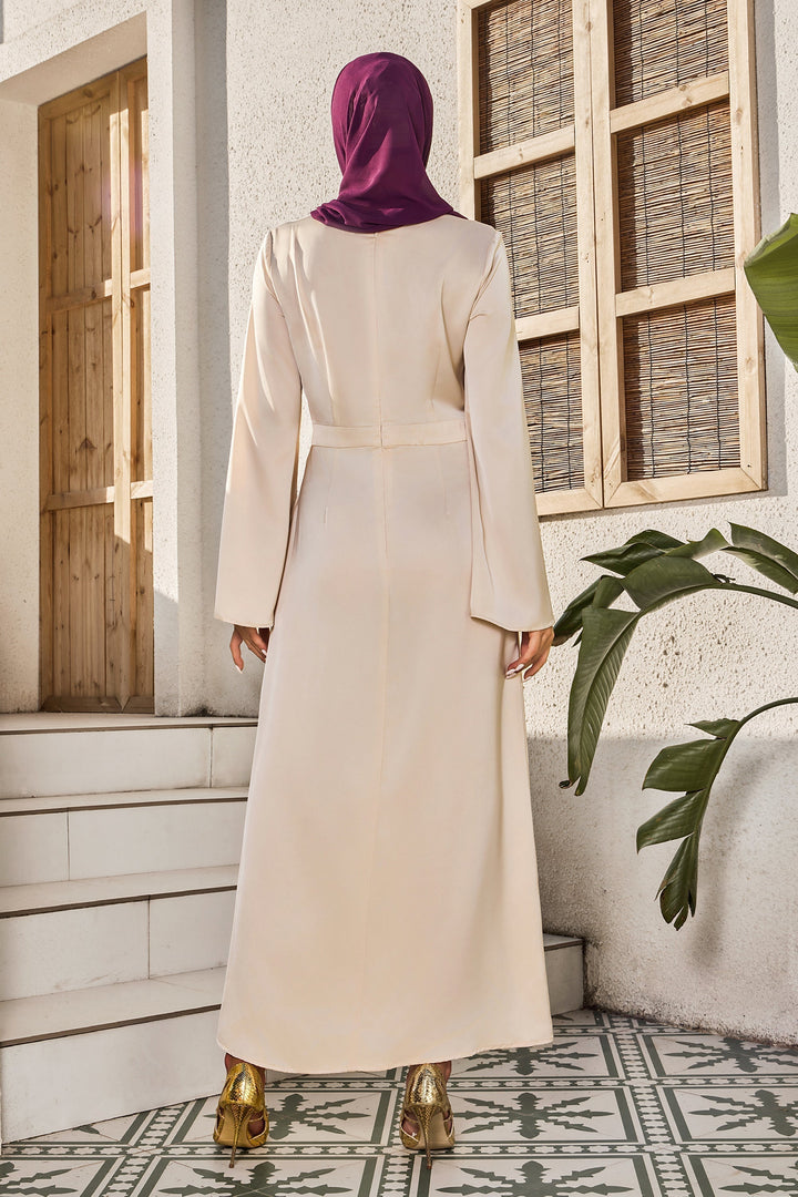 Cream Satin Kimono Sleeves Maxi Dress-CLEARANCE