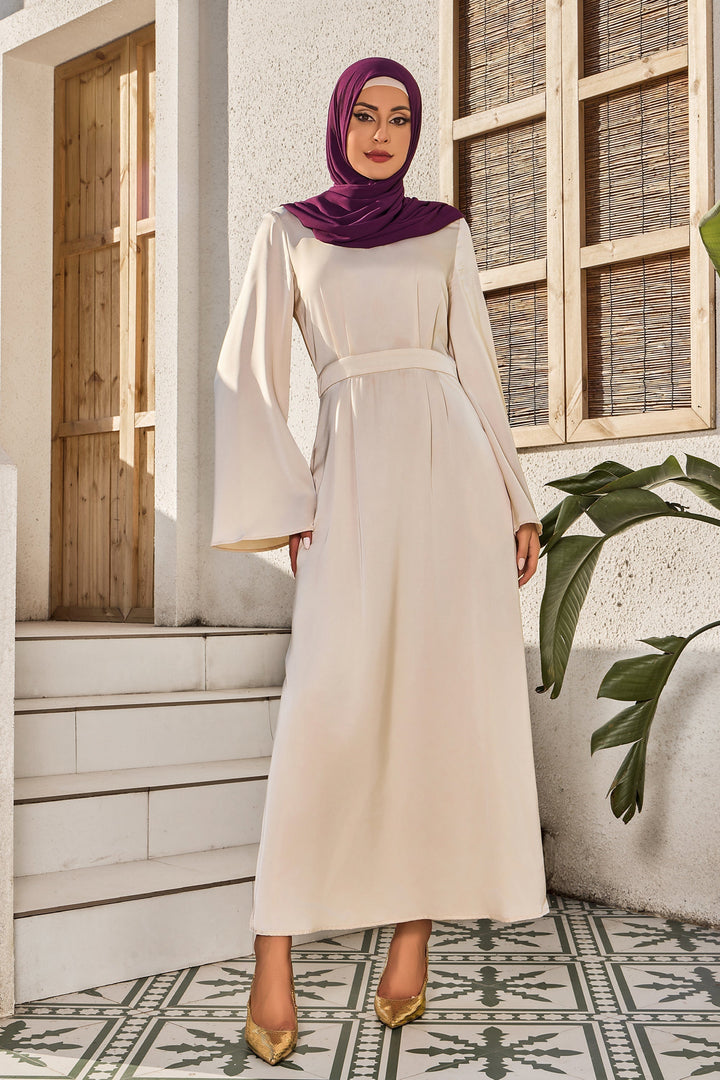 Cream Satin Kimono Sleeves Maxi Dress-CLEARANCE