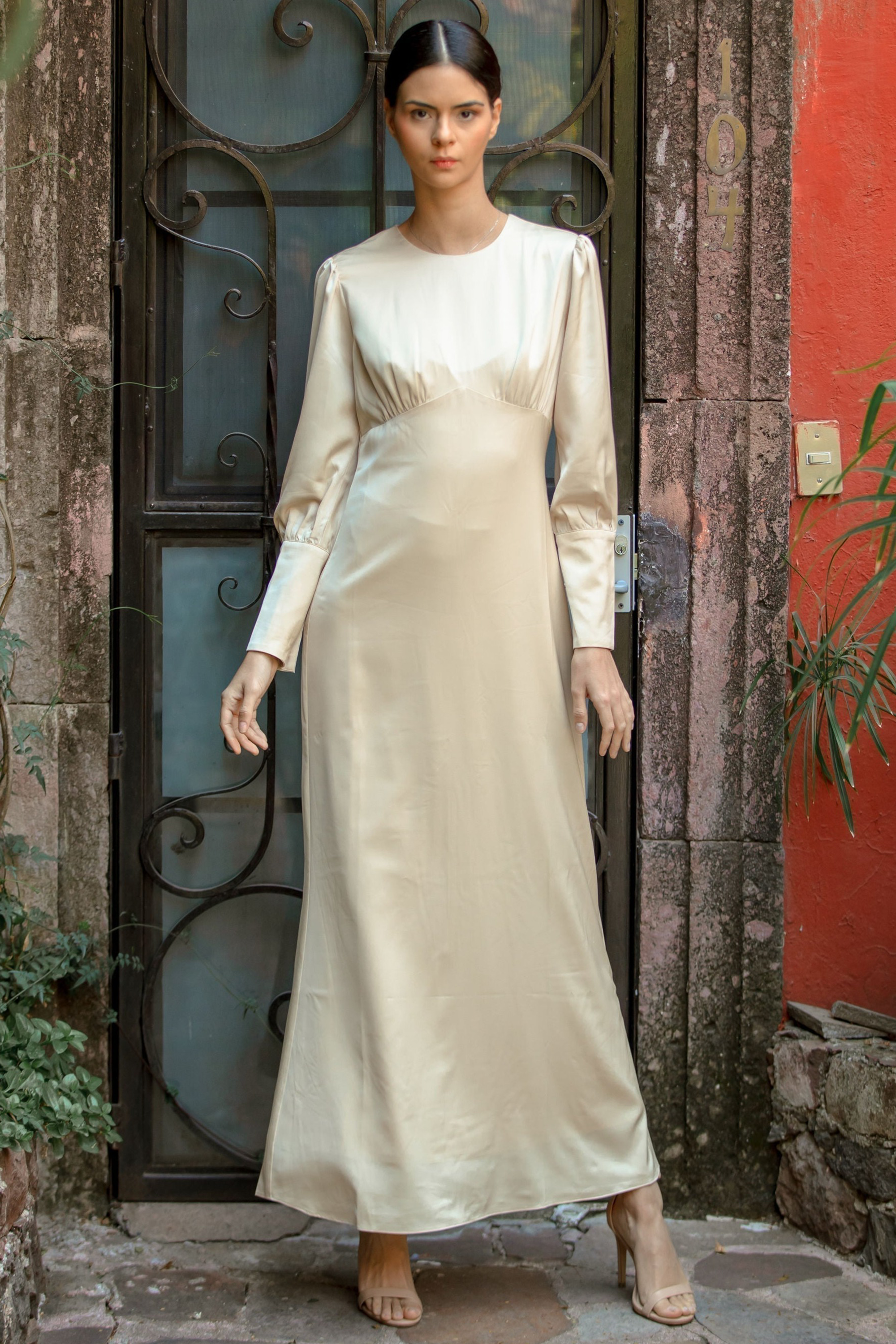 Elegant Cream Satin Long Sleeve Maxi Dress – Urban Modesty