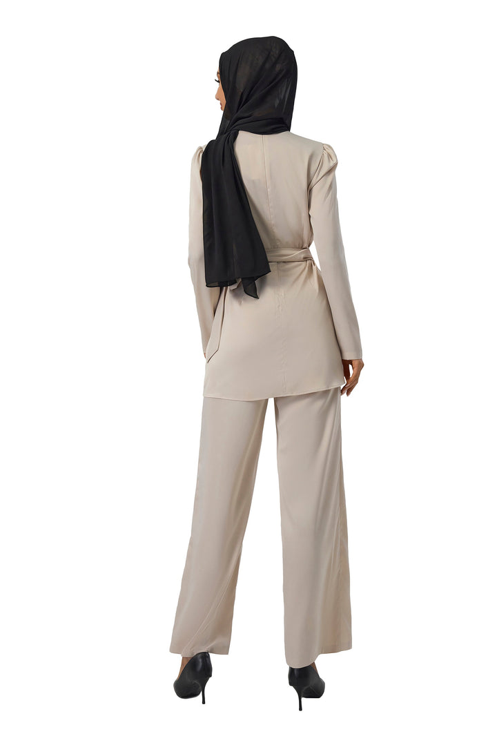 Cream Satin Side Wrap Tunic & Pant Set