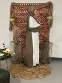 Cream Two-Tone Beaded Sleeves Open Front Abaya