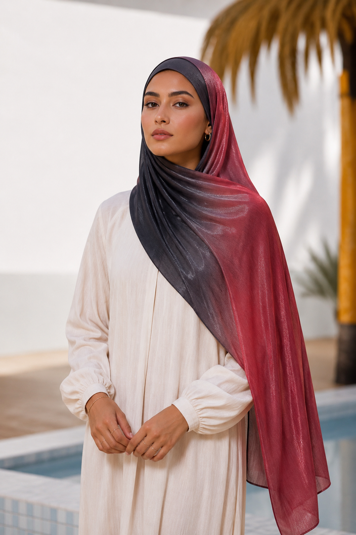 Red Black Ombre Organza Hijab