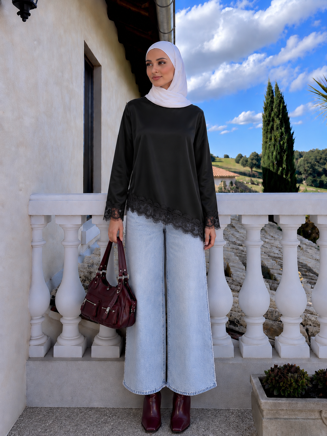 Black Satin Asymmetrical Shirt Top