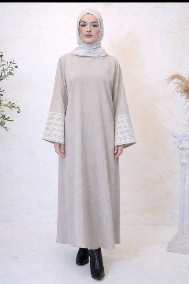 Beige Embroidered Abaya