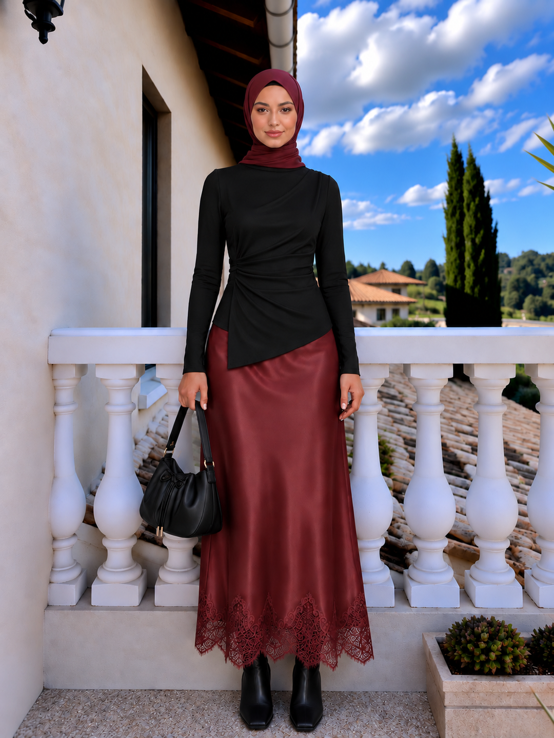 Satin and LaceTrim Maxi Skirt