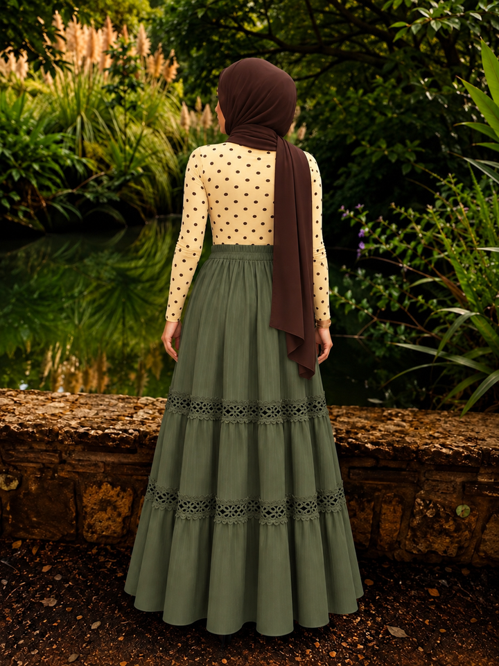 Olive Lace Tiered Maxi Skirt