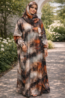 Modest woman wearing Sunset Vibes One Piece Salah Prayer Outfit outdoors. Ideal for Hajj, Umrah, or everyday use. Opaque and breathable.