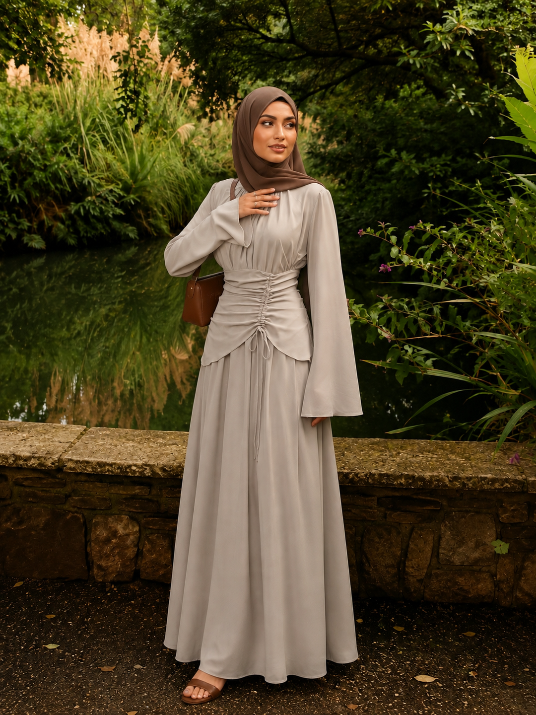Beige Linen Lace Up Maxi Dress
