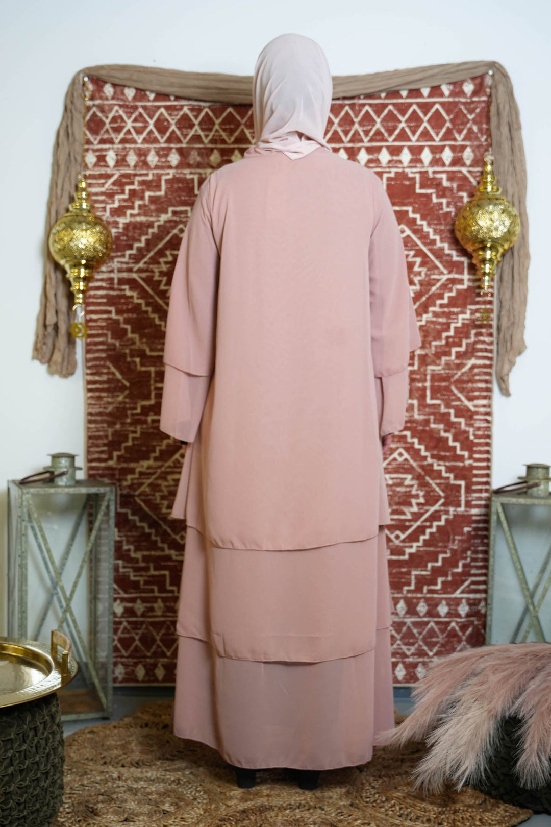 Dusty Pink Cascading Ruffles Open Front Abaya - Urban Modesty