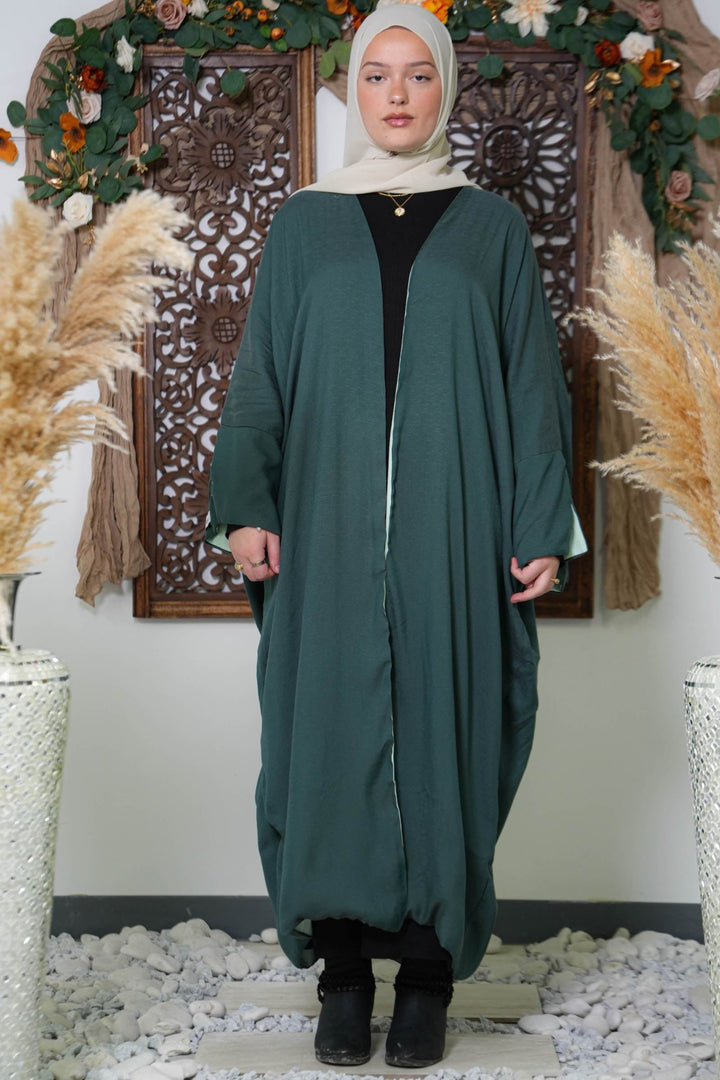 Green Reversible Kaftan Open Front Abaya - Urban Modesty