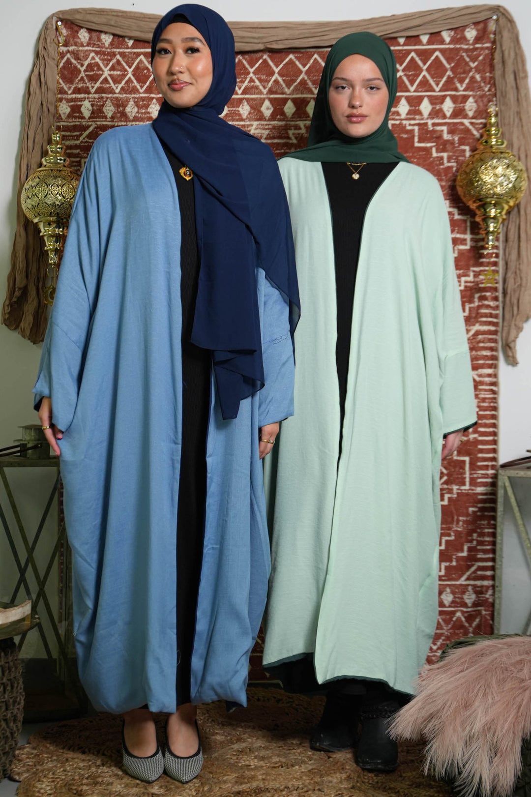 Green Reversible Kaftan Open Front Abaya - Urban Modesty