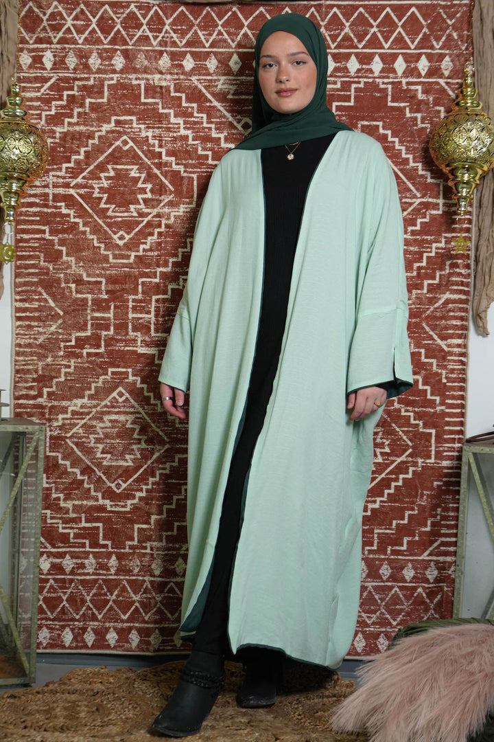 Green Reversible Kaftan Open Front Abaya - Urban Modesty