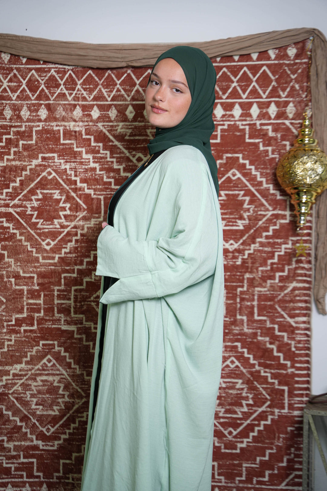 Green Reversible Kaftan Open Front Abaya - Urban Modesty