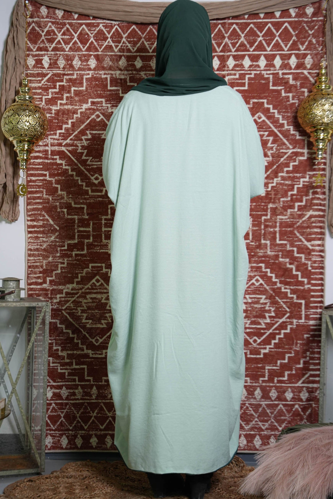 Green Reversible Kaftan Open Front Abaya - Urban Modesty