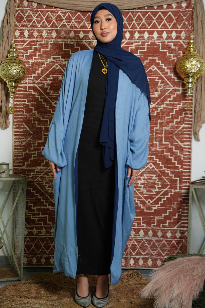 Blue Reversible Kaftan Open Front Abaya - Urban Modesty