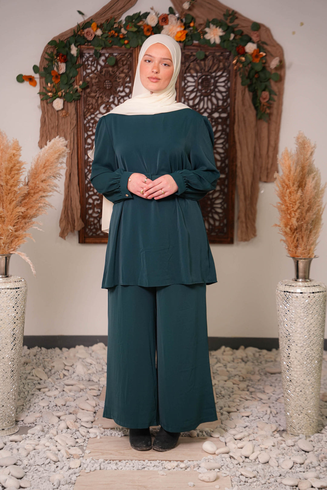 Belted Wide Leg Pants Set - Urban Modesty