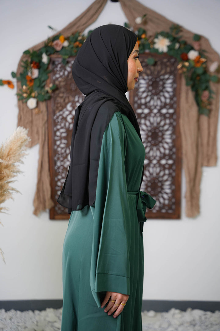 Dark Green Kimono Sleeve Abaya Maxi Dress - Urban Modesty