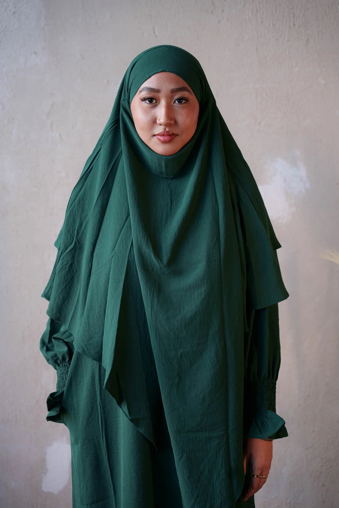 Dark Green Double Layer Khimar - Dark Green