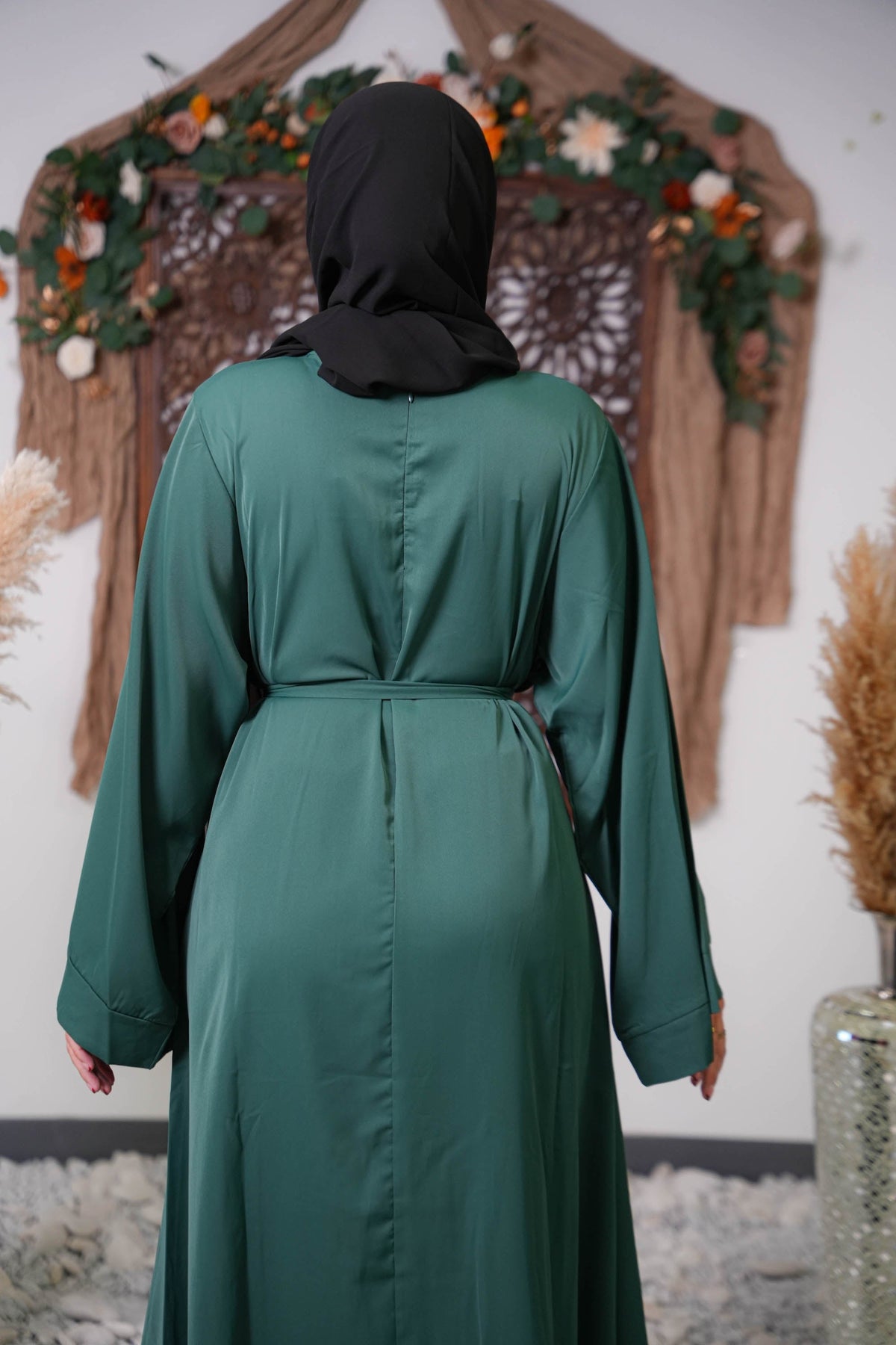 Dark Green Kimono Sleeve Abaya Maxi Dress Large