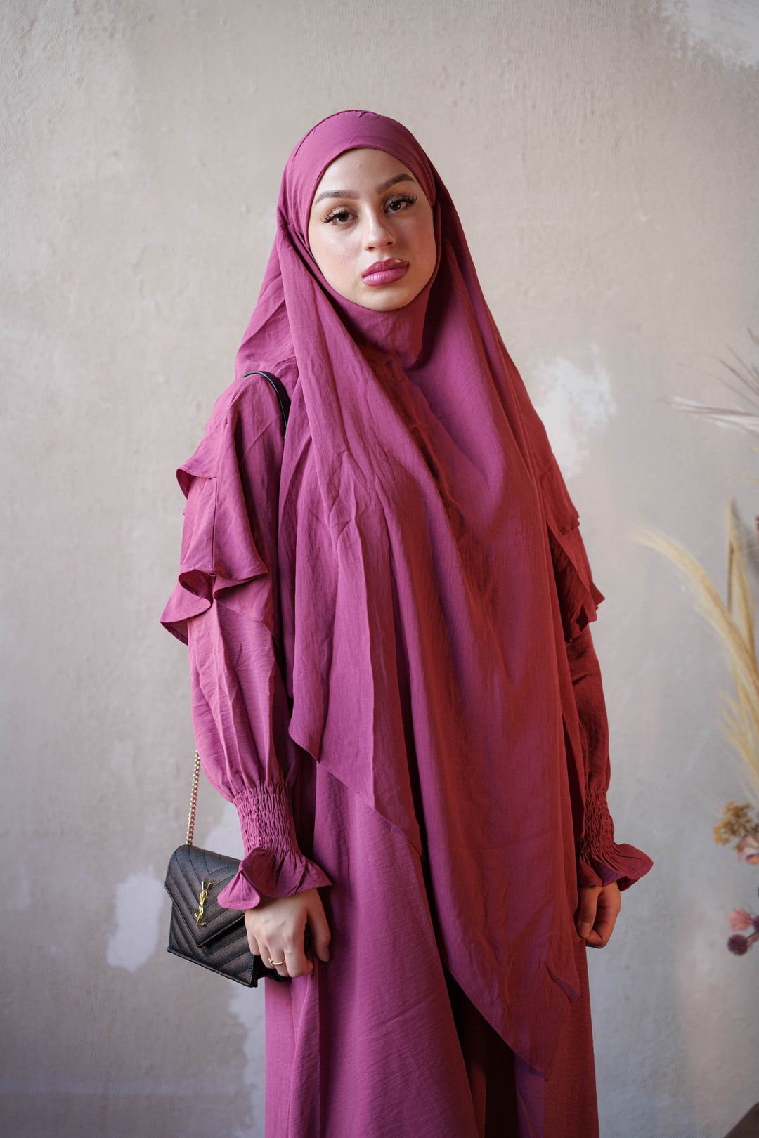 Dark Pink Double Layer Khimar - Dark Pink