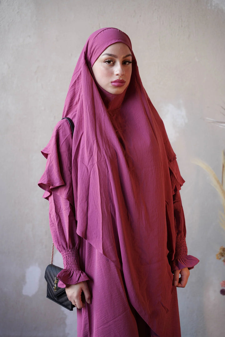 Dark Pink Double Layer Khimar - Dark Pink
