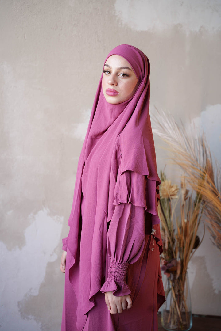 Dark Pink Double Layer Khimar - Dark Pink