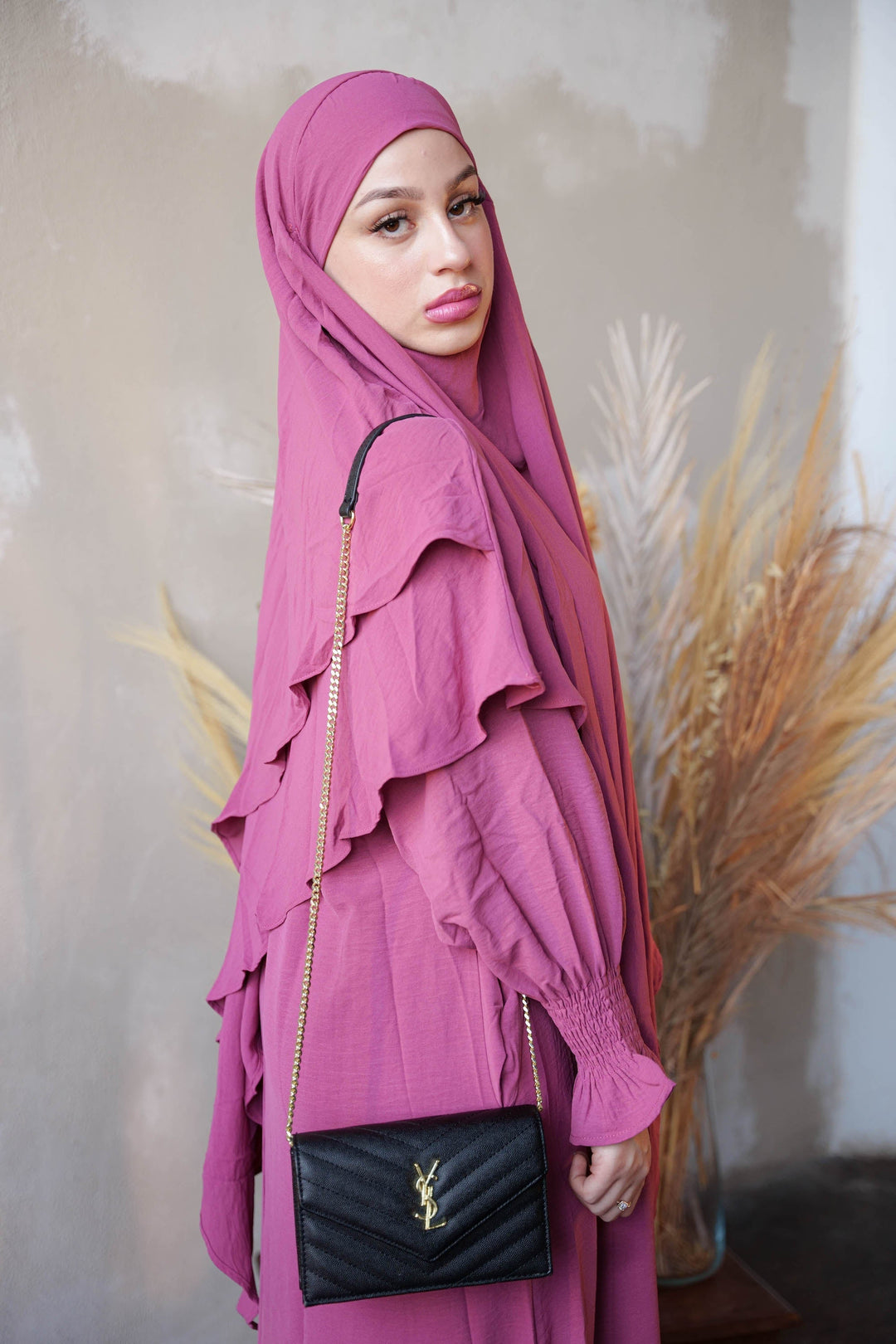 Dark Pink Double Layer Khimar - Dark Pink