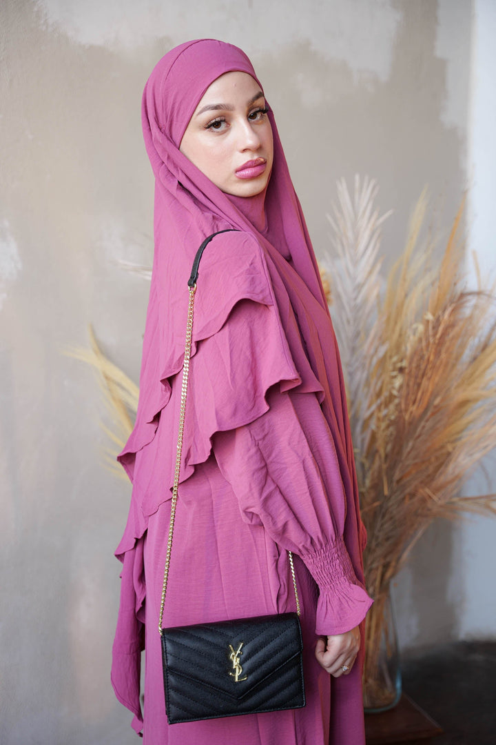 Dark Pink Double Layer Khimar - Dark Pink