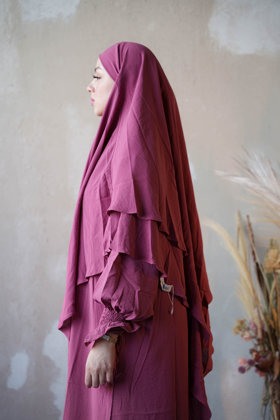 Dark Pink Double Layer Khimar - Dark Pink