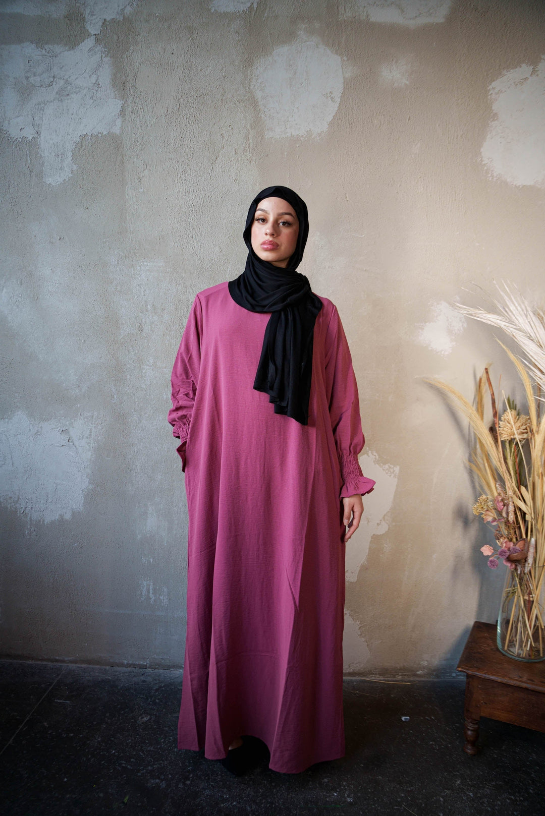 dark pink dress with hijab Aesthetic Hijab Fashion in Pink Dresses