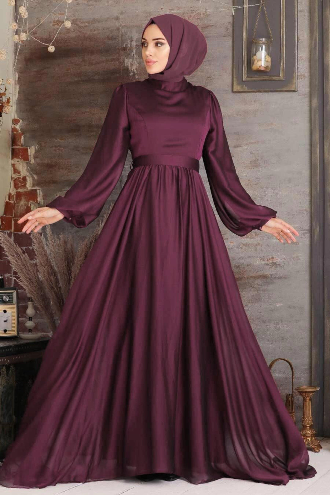 Dark Purple Inaya Satin Gown-CLEARANCE - Urban Modesty