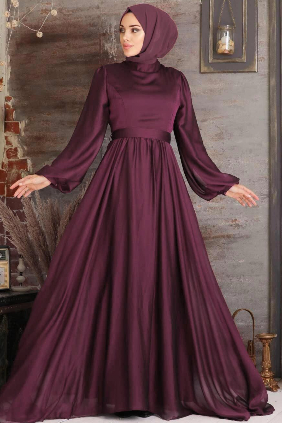 Dark Purple Inaya Satin Gown-CLEARANCE - Urban Modesty