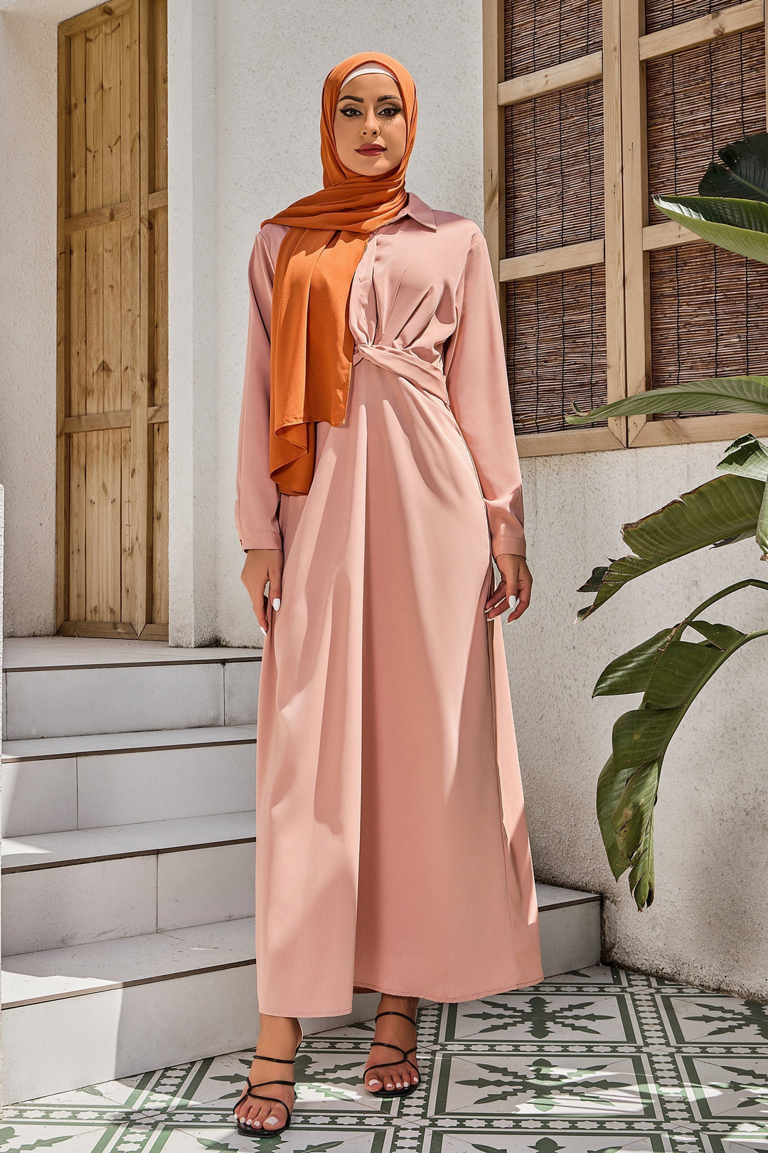 Dusty Pink Criss Cross Button Down Maxi Dress-CLEARANCE