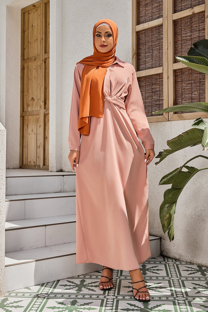 Dusty Pink Criss Cross Button Down Maxi Dress-CLEARANCE