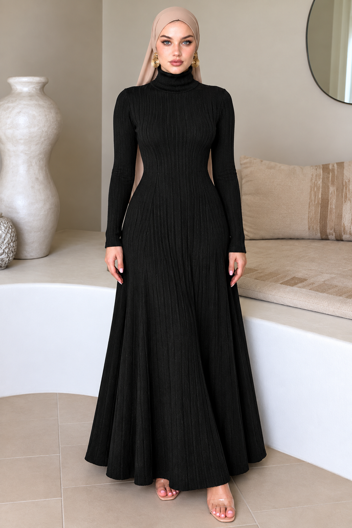 Black Turtle Sweater Maxi Dress