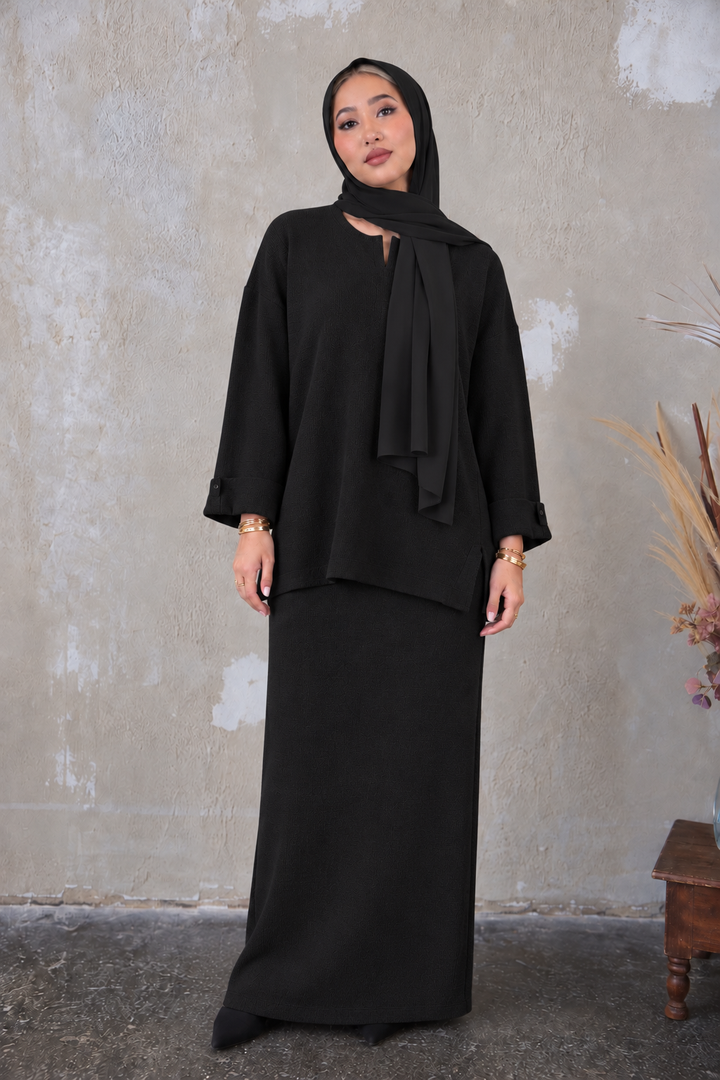 V-Neck Knit Sweater and Skirt Set