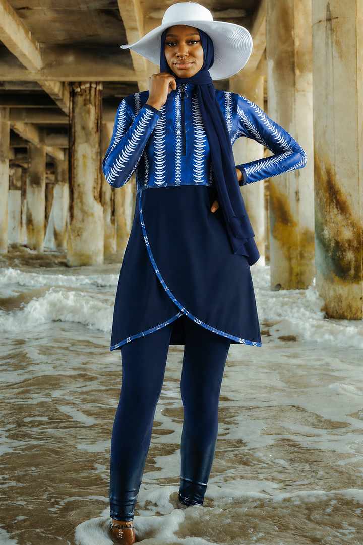 Blue Abstract Modest Swimsuit
