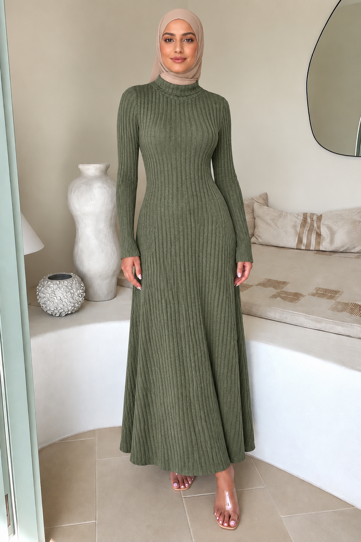 Olive Turtle Sweater Dress