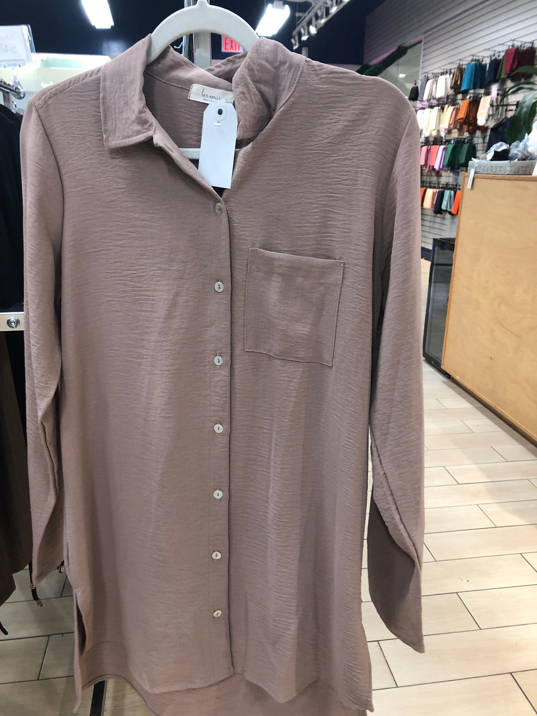 Taupe button down tunic - Urban Modesty