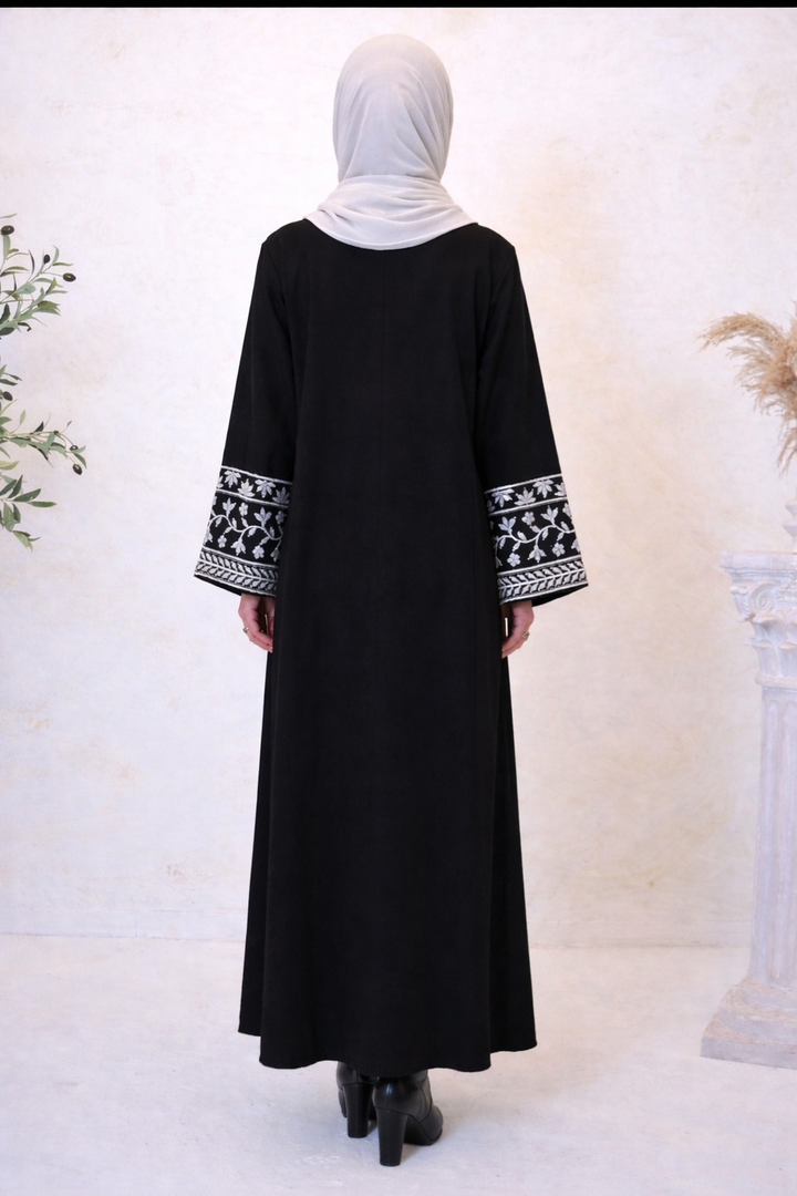 Floral Embroidered Linen Abaya