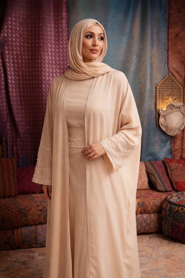 Apricot Sequin Abaya Set