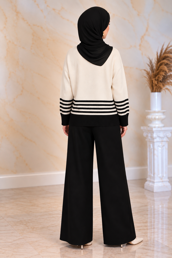 Cream and Black Knit and Pant Set