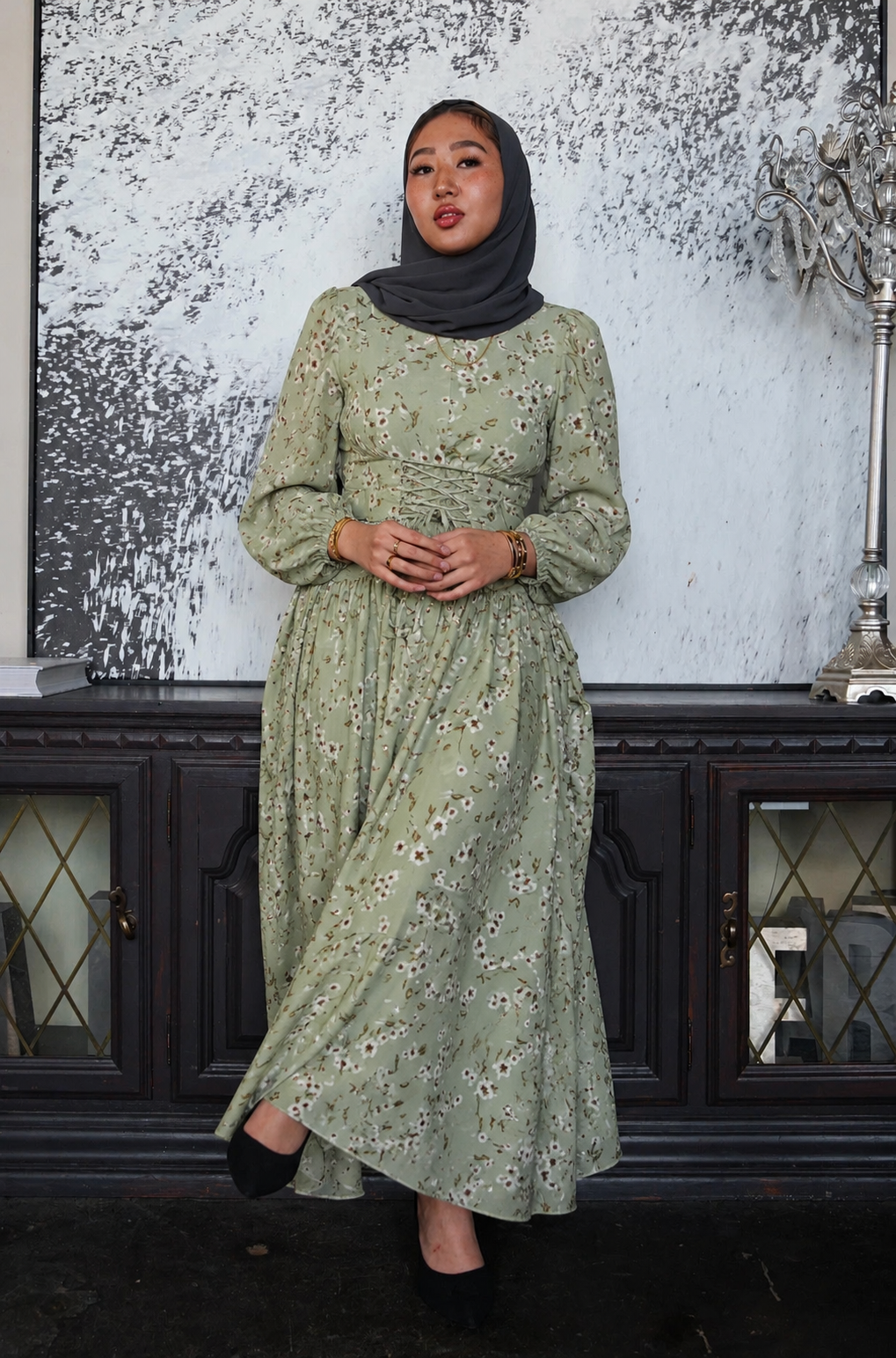 Green Floral Print Maxi Dress