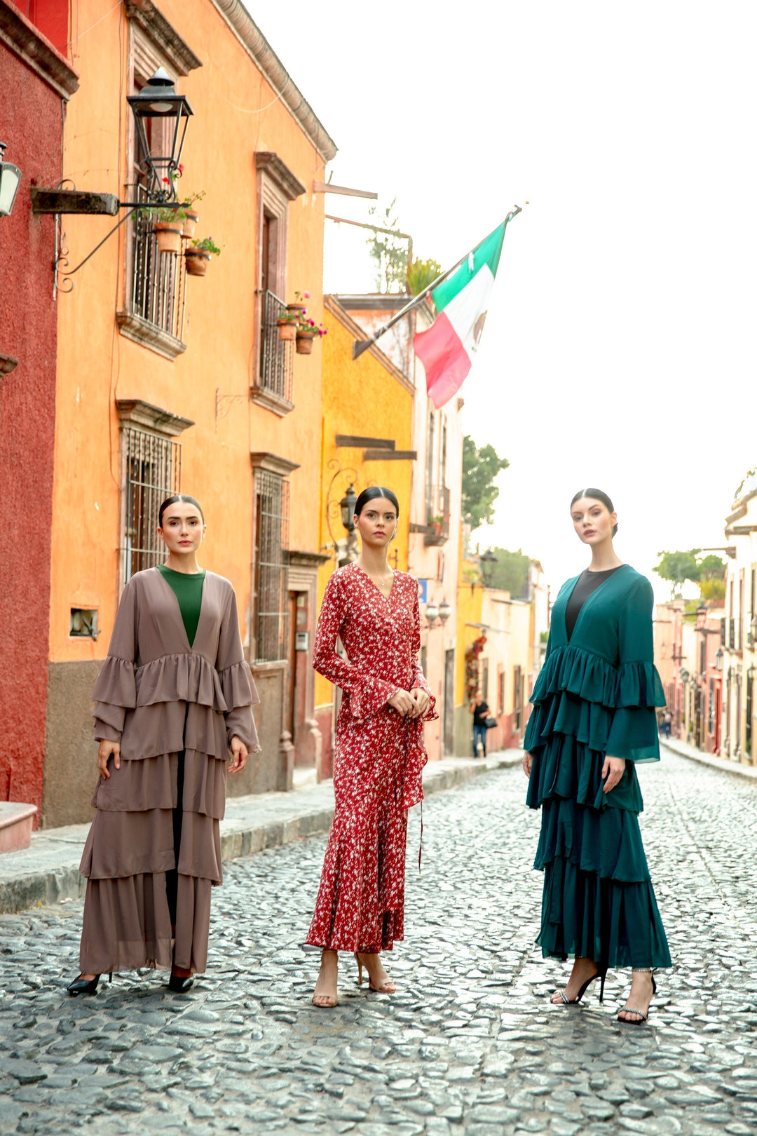 Emerald Green Cascading Ruffles Open Front Abaya-CLEARANCE