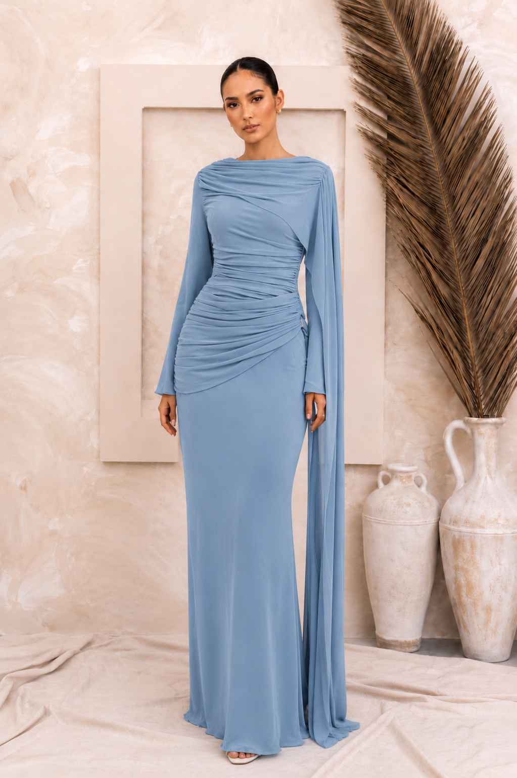 Sky Blue Draped Maxi Gown