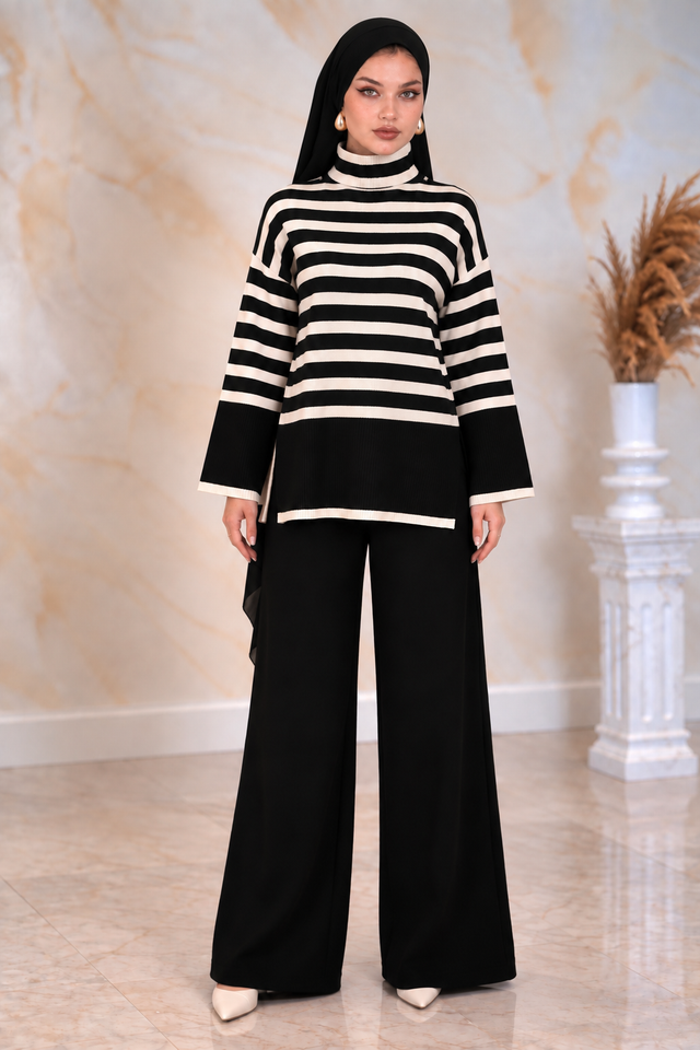 Black Striped Knit and Pant Set