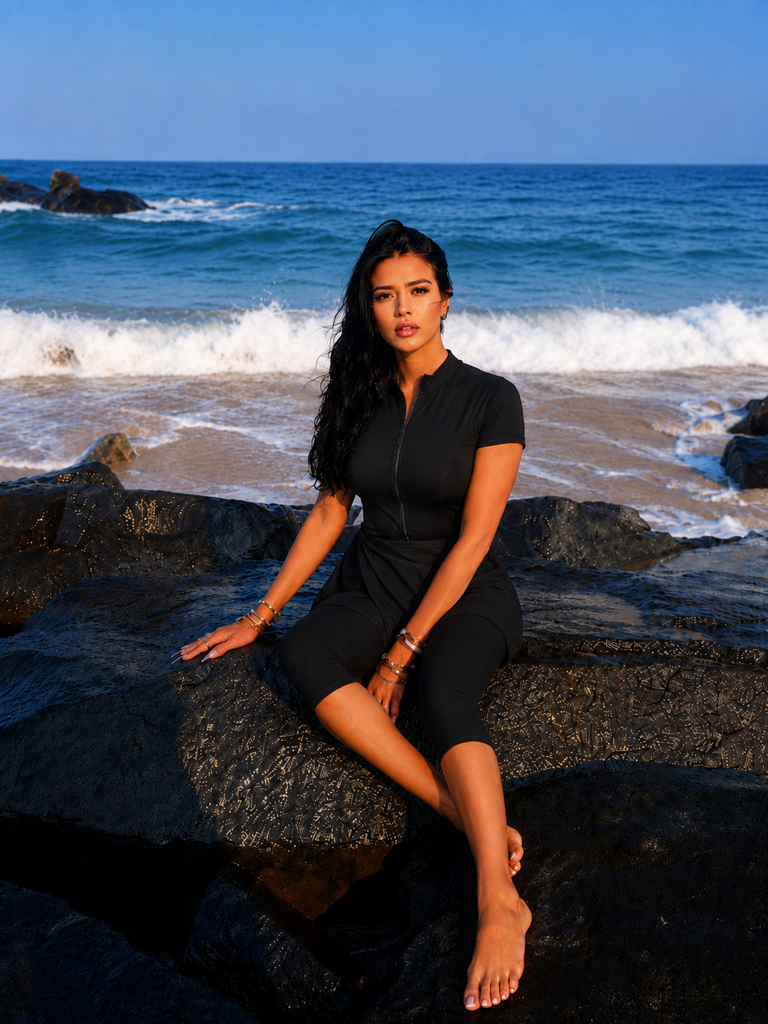 Black Short Sleeve Swimsuit